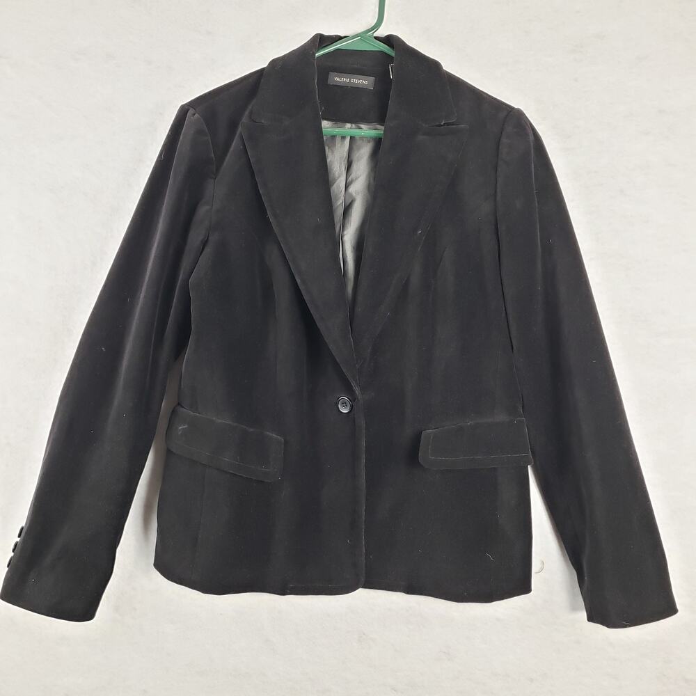 Valerie Stevens 8 Black Velvet‎ Single Button Blazer Office Professional Career